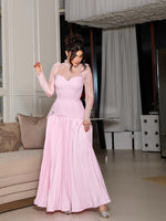 Elegant Lace High-Neck Corset and Pleated Maxi Dress