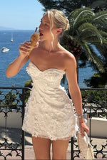 Strapless 3D Floral Applique Mini Dress