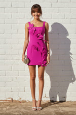 3D Floral Applique Square Neck Mini Dress