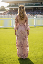 Floral Embroidered Bell Sleeve Mesh Maxi Dress