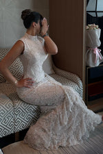 High Neck Beaded Maxi Dress with Tiered Ruffles