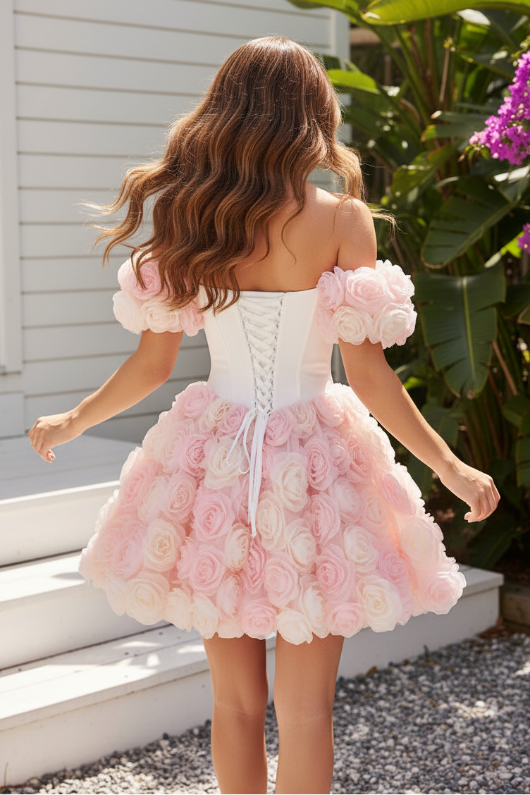 Sweetheart 3D Floral Corset Bubble Mini Dress