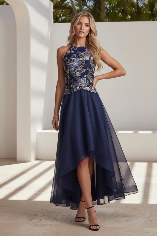 Floral Halter High-Low A-Line Gown