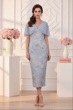 Capelet Floral Jacquard Midi Sheath Dress