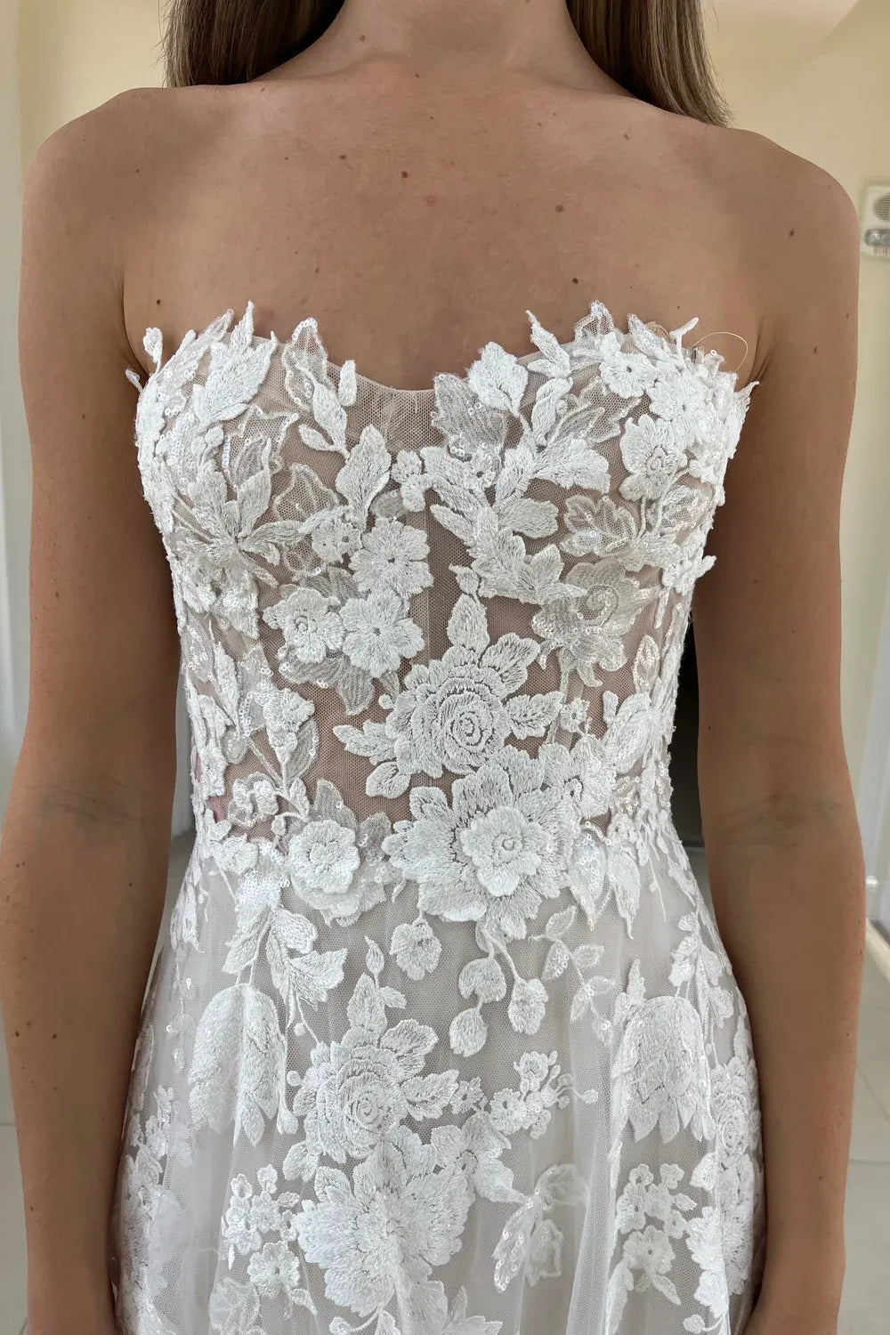 Strapless Lace A-Line Wedding Dress with Corset Bodice