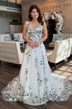 Floral Applique A-Line Wedding Dress with Slit