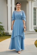 Beaded Illusion Cape Sleeve Evening Gown