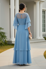 Beaded Illusion Cape Sleeve Evening Gown