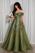 Floral Embroidered Off-the-Shoulder A-Line Gown