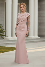 Draped One Shoulder Illusion Sleeve Mermaid Gown