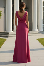 Bateau Neck Gown with Draped Cowl Back