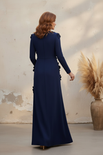 Long Sleeve 3D Floral Applique Floor-Length Gown