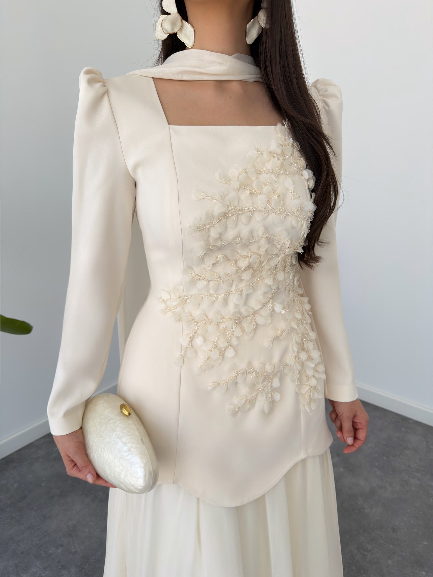 Square Neck Long Sleeve Two-Piece Gown