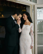 Long Sleeve Illusion Lace Wedding Dress with Train