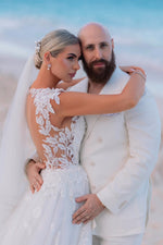 Plunging V-Neck Lace Applique A-Line Wedding Dress