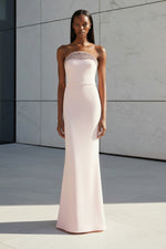 Strapless Beaded Crepe Evening Gown
