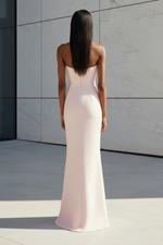 Strapless Beaded Crepe Evening Gown
