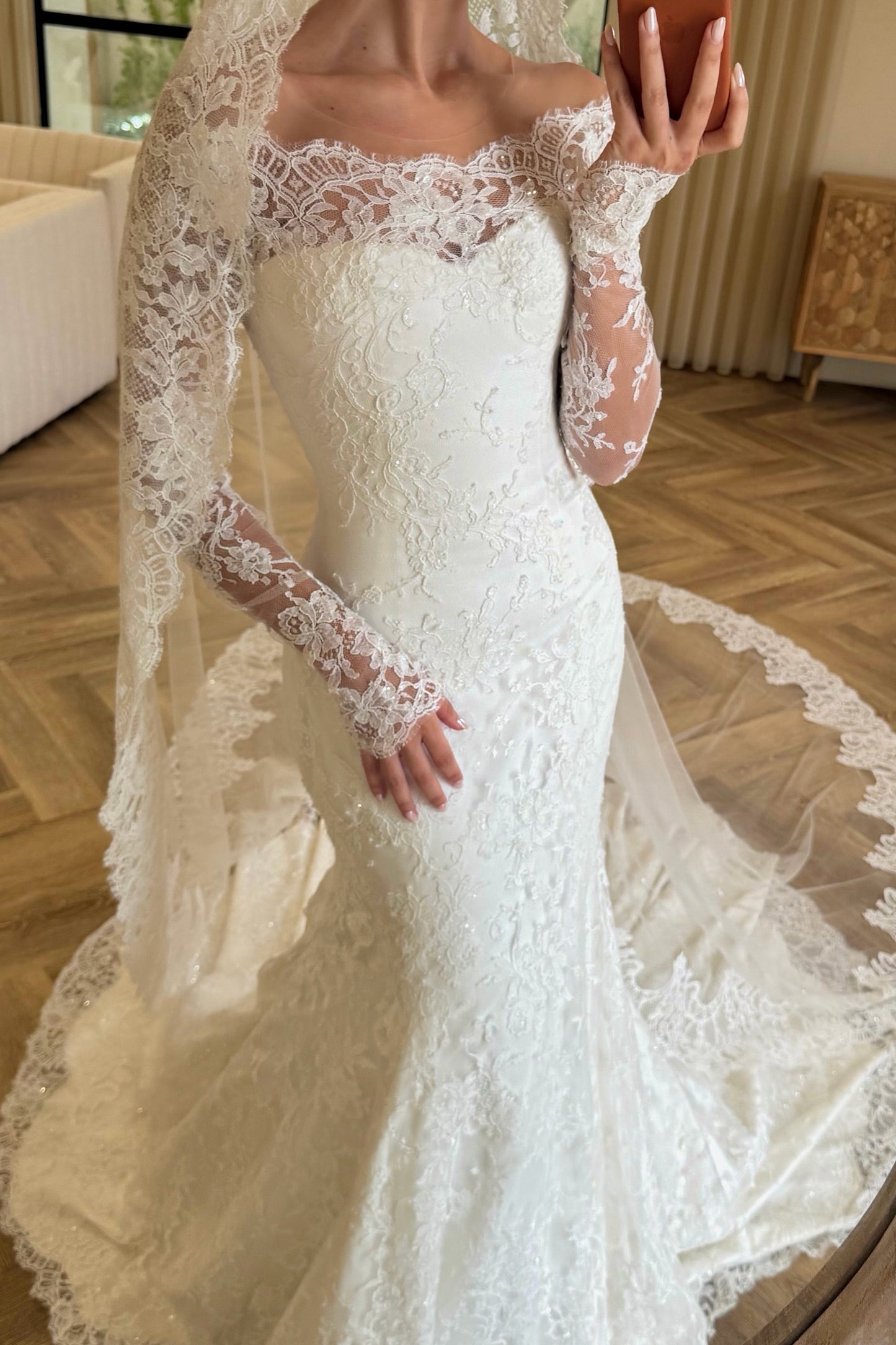 Illusion Long Sleeve Lace Mermaid Wedding Gown