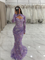 Floral Lace Mermaid Gown with Sleeve Topper