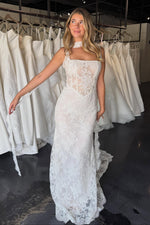 Square Neck Lace Corset Wedding Dress