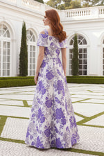 Floral Jacquard Asymmetrical A-Line Gown