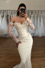 Off-the-Shoulder Ruched Satin Mermaid Wedding Dress
