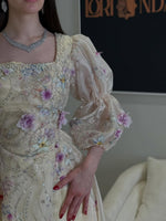 Floral Applique Puff Sleeve A-Line Gown