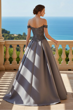 Beaded Corset Off-the-Shoulder Satin Ball Gown