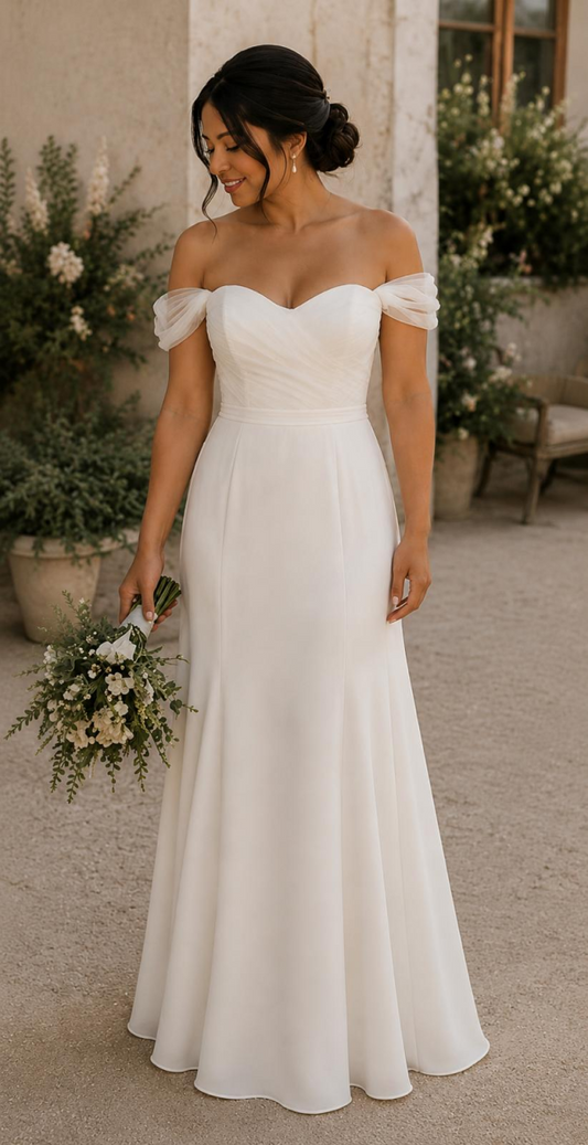 Off-the-Shoulder Sweetheart Fit and Flare Wedding Dress