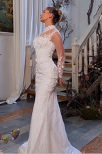 High Neck Lace Mermaid Wedding Dress with 3D Flowers
