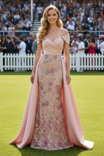 Off-the-Shoulder Evening Gown with Overskirt