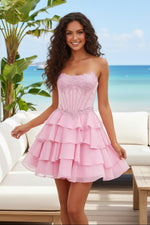 Strapless Corset Tiered Ruffle Mini Party Dress