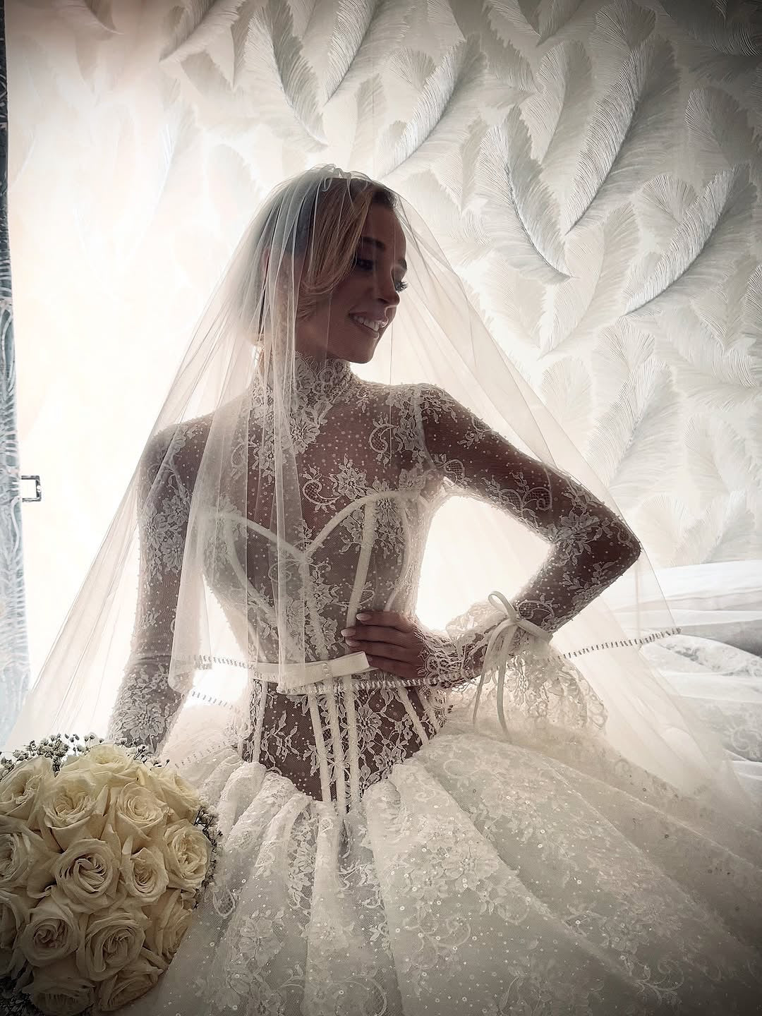 High Neck Lace Ball Gown Wedding Dress