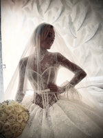 High Neck Lace Ball Gown Wedding Dress