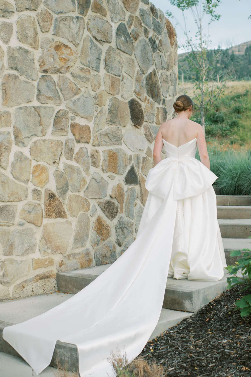 Strapless Ruched Satin A-Line Wedding Dress with Back Bow