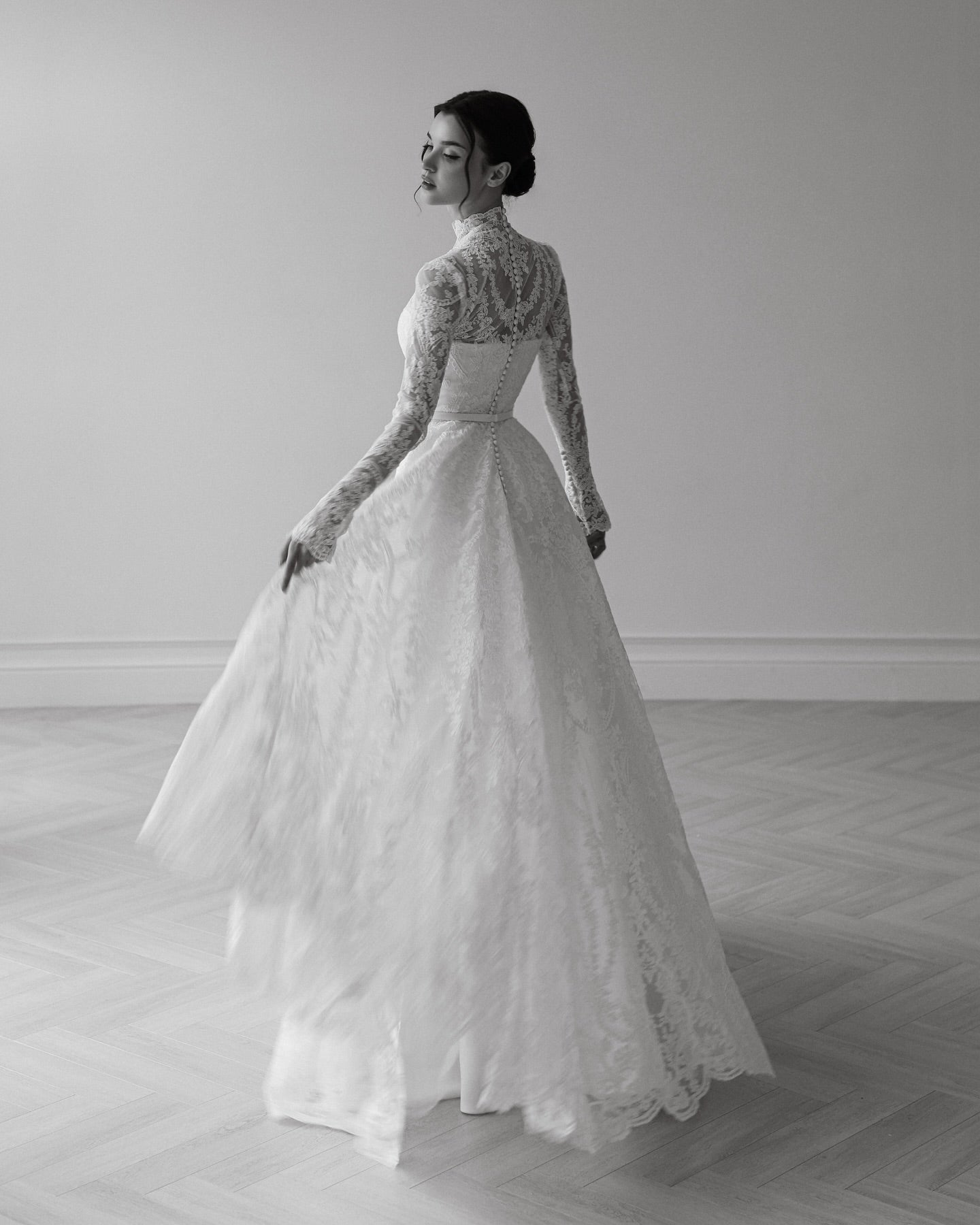 High Neck Long Sleeve Lace A-Line Wedding Dress
