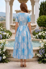 Floral Jacquard A-Line Midi Dress with Sleeves