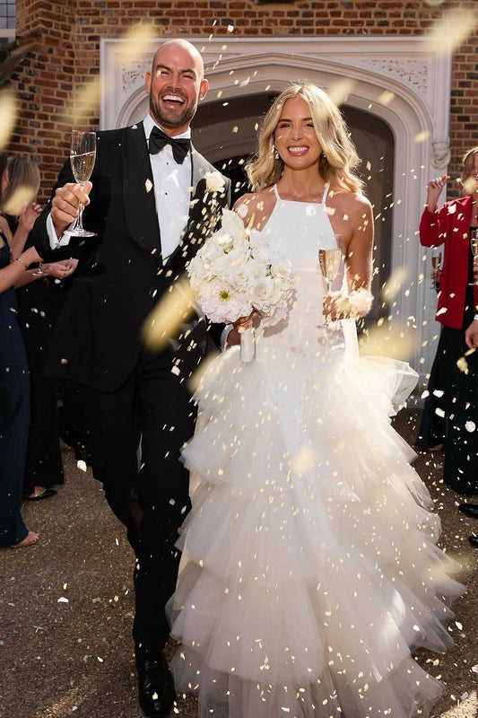 Tiered Tulle Halter A-Line Wedding Gown