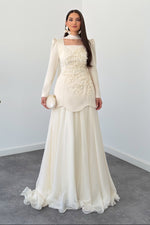 Square Neck Long Sleeve Two-Piece Gown