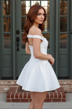 Off-the-Shoulder Sweetheart Mini Dress with Cape