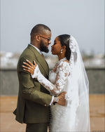 Mock Neck Lace Mermaid Wedding Dress with Long Sleeves