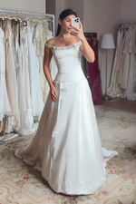 Off-the-Shoulder Beaded Neckline Satin Wedding Dress
