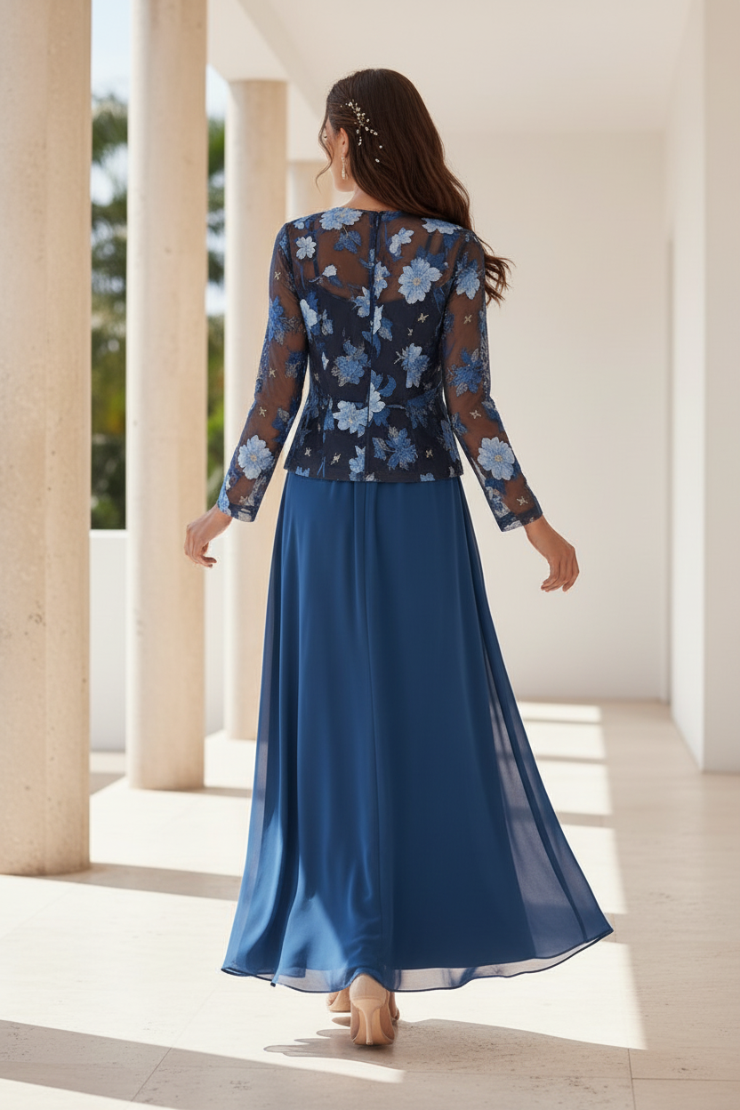 Embroidered Floral Jacket Dress with Waist Tie