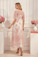 Floral Embroidered Flutter Sleeve A-Line Midi Dress