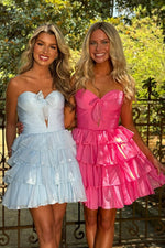 Strapless Ruched Sweetheart Tiered Mini Dress