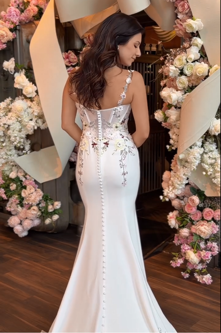 Floral Embroidered Corset Wedding Dress