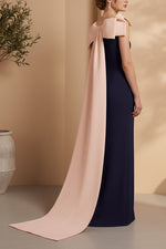 Bateau Neck Column Gown with Dramatic Back Cape