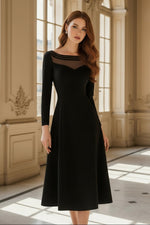 Sheer Illusion Neckline Long Sleeve Midi Dress