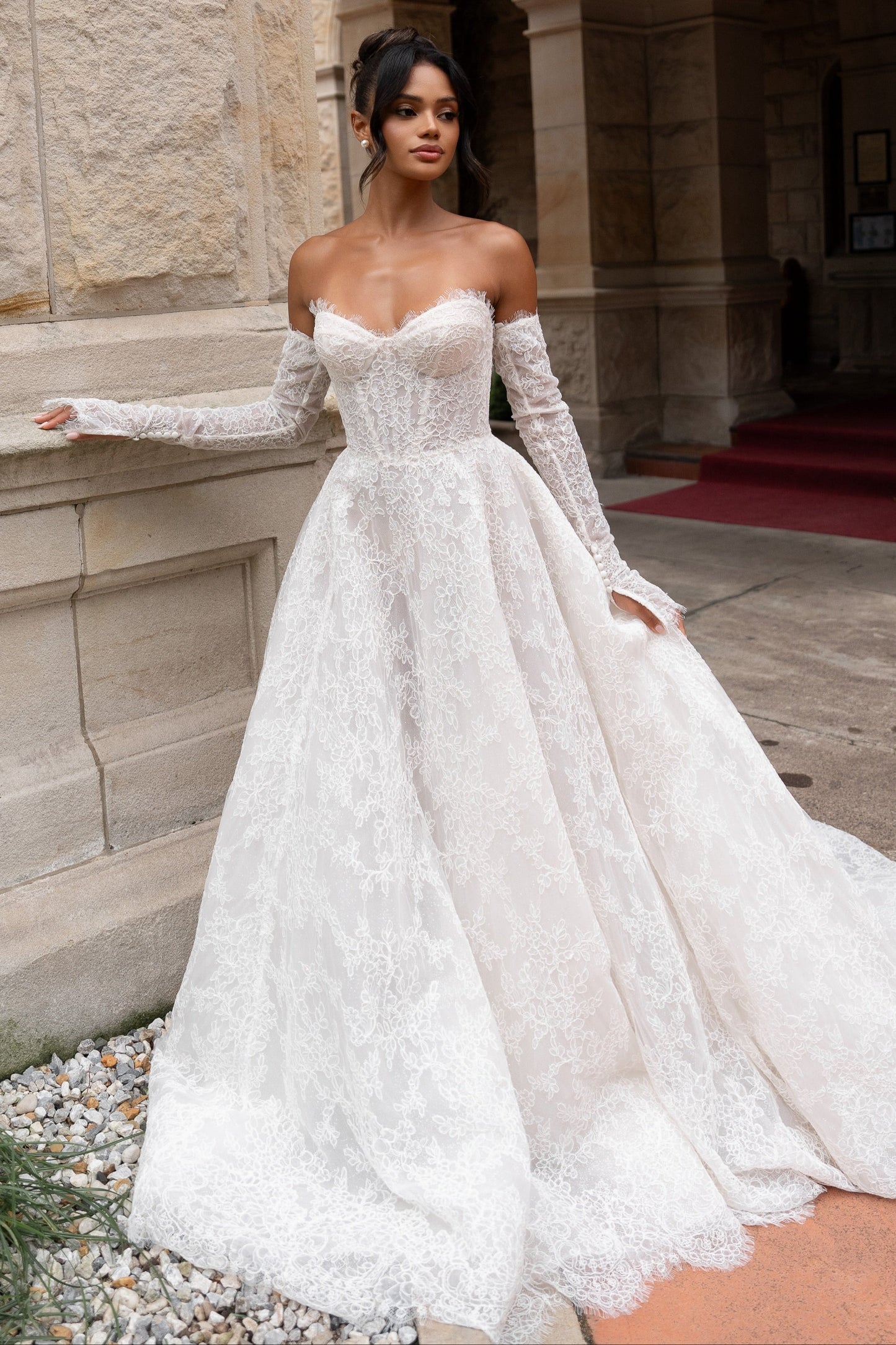 Strapless Lace Corset Ball Gown Wedding Dress