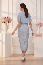 Capelet Floral Jacquard Midi Sheath Dress